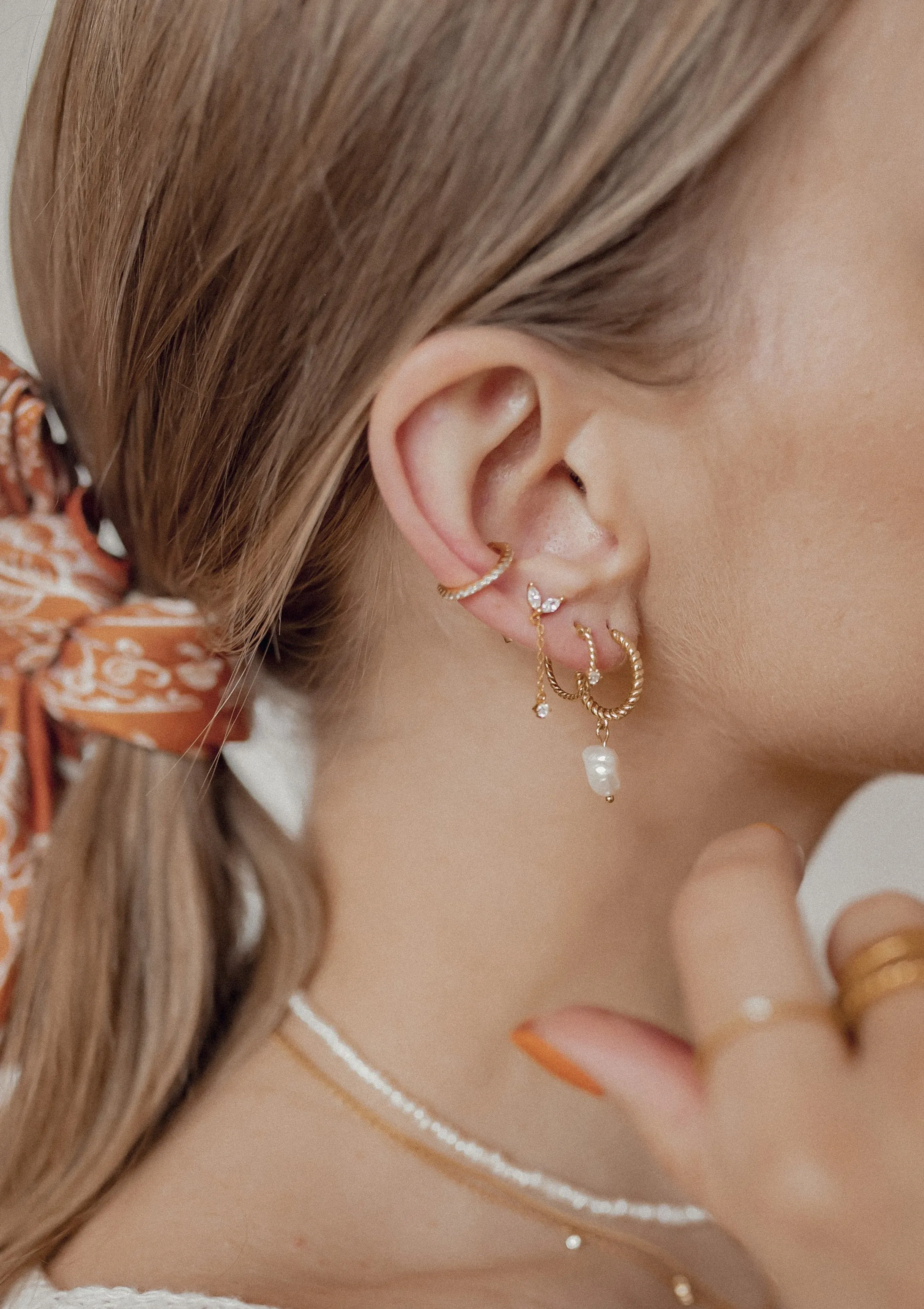 Twisted Hoop Pearl Drop Earrings Sterling Silver Gold