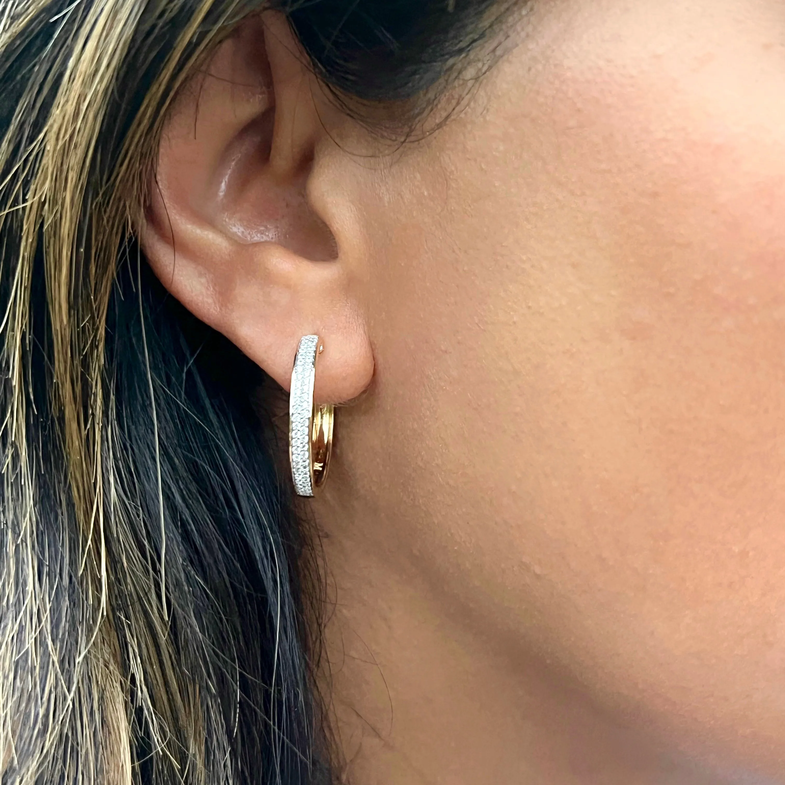 Two Row Diamond and Gold Hoop Earrings