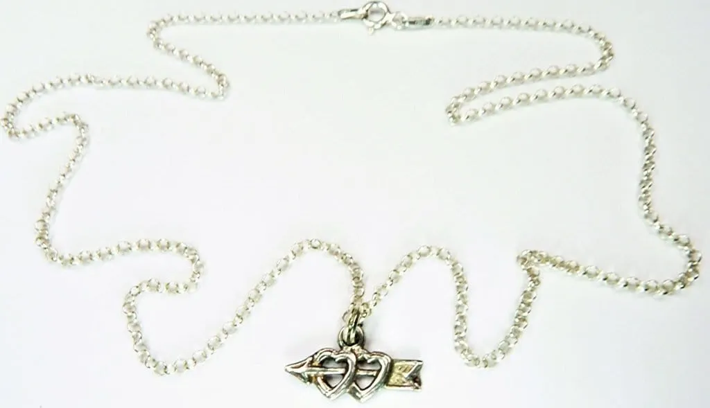 Valentines Day Necklace Sterling Silver Double Heart Pendant Necklace 1970s