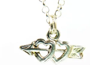 Valentines Day Necklace Sterling Silver Double Heart Pendant Necklace 1970s