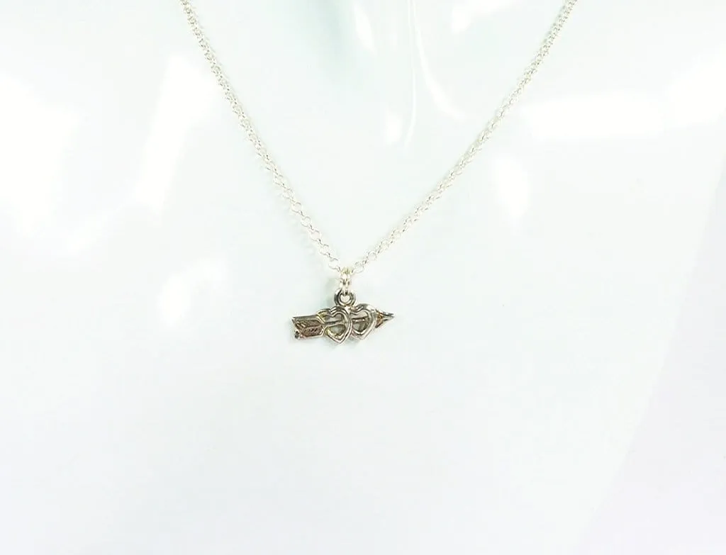 Valentines Day Necklace Sterling Silver Double Heart Pendant Necklace 1970s
