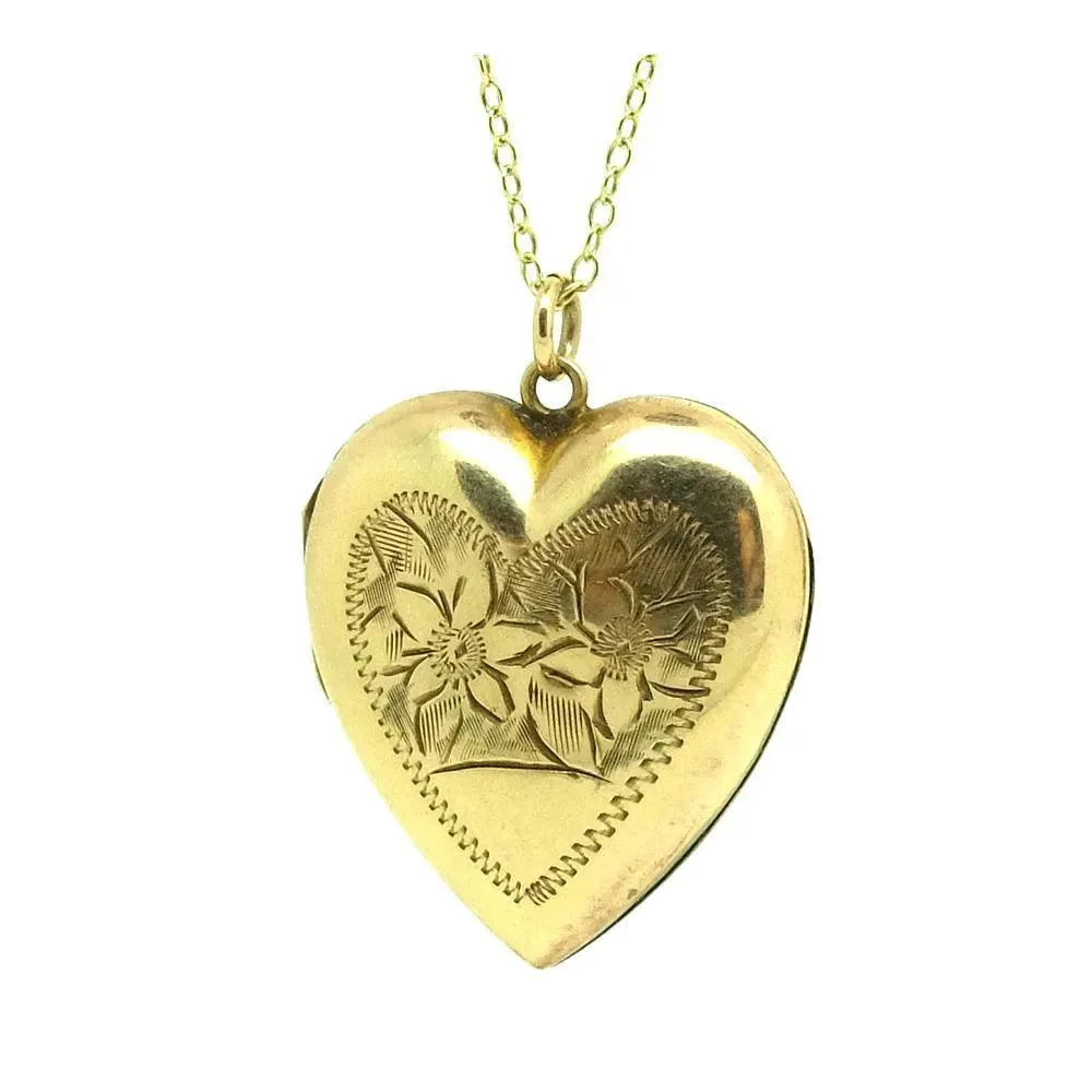 Vintage 1930s Heart 9ct Gold Locket Necklace