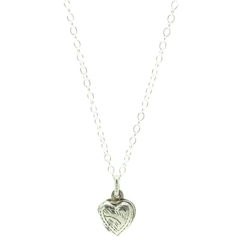 Vintage 1960s Silver Heart Engraved Locket Necklace