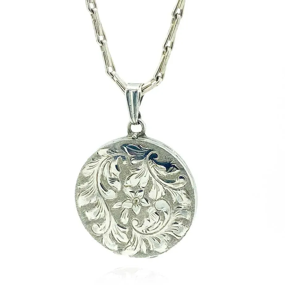 Vintage 1960s Silver Round Locket Necklace