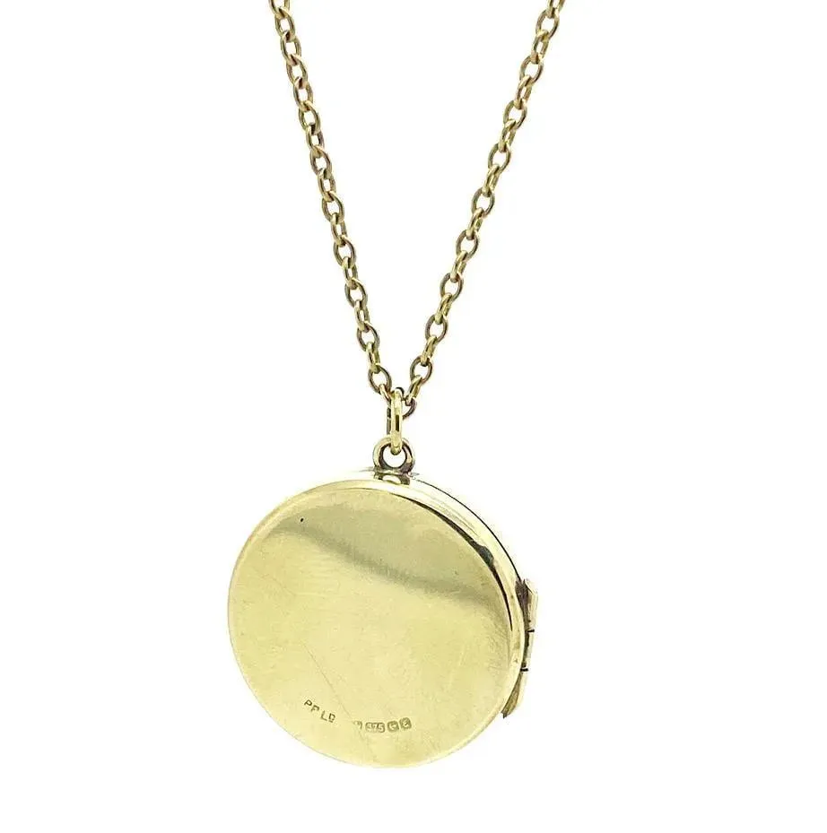 Vintage 1970s 9ct Gold Round Locket Necklace
