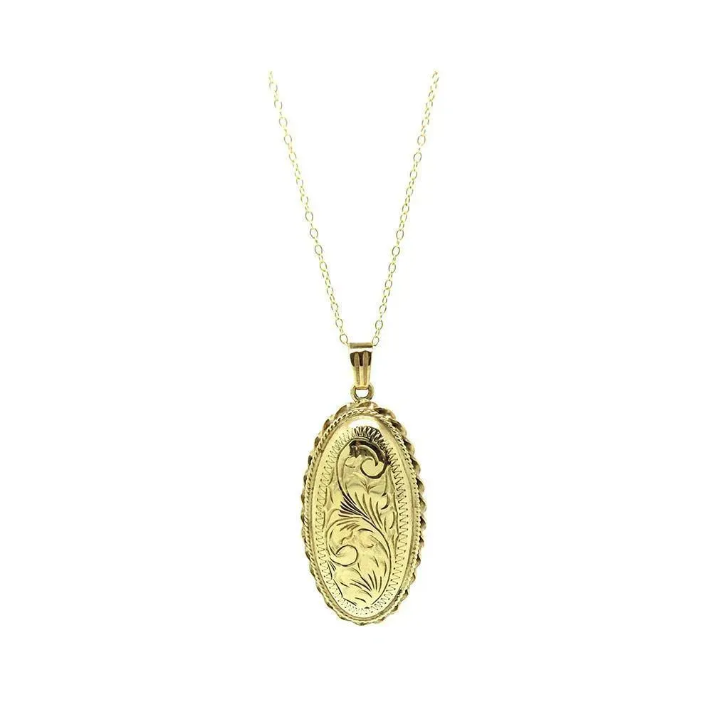Vintage 1980 Oval Engraved 9ct gold Locket Necklace