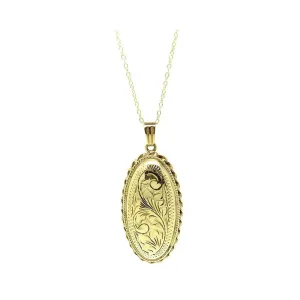 Vintage 1980 Oval Engraved 9ct gold Locket Necklace
