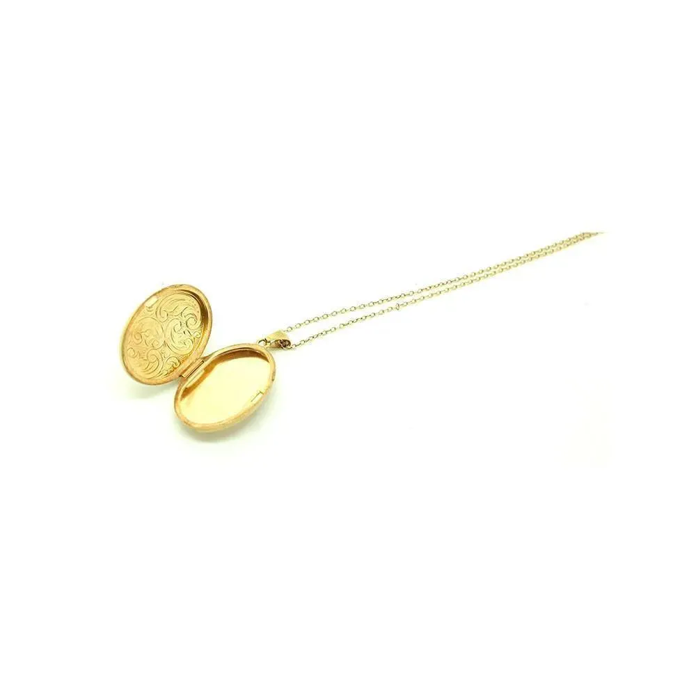 Vintage 1990s Oval 9ct Gold Locket Necklace
