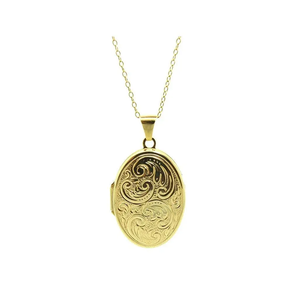 Vintage 1990s Oval 9ct Gold Locket Necklace