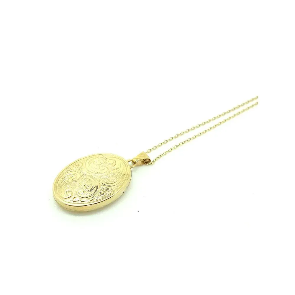 Vintage 1990s Oval 9ct Gold Locket Necklace