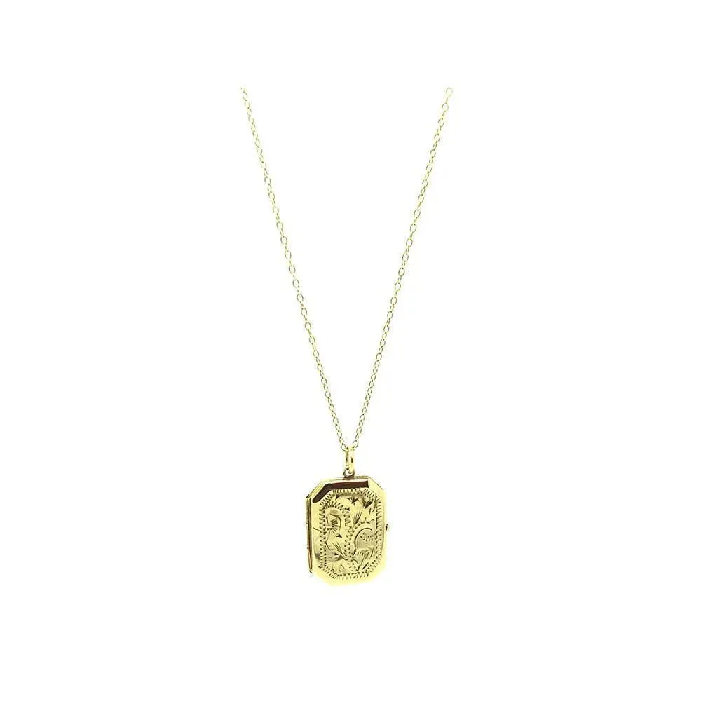 Vintage 1990s Rectangular 9ct Gold Locket Necklace