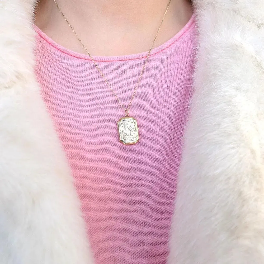 Vintage 1990s Rectangular 9ct Gold Locket Necklace
