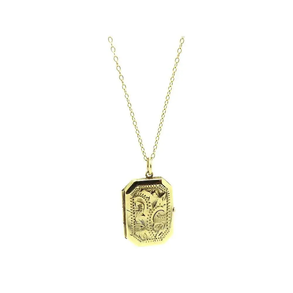 Vintage 1990s Rectangular 9ct Gold Locket Necklace