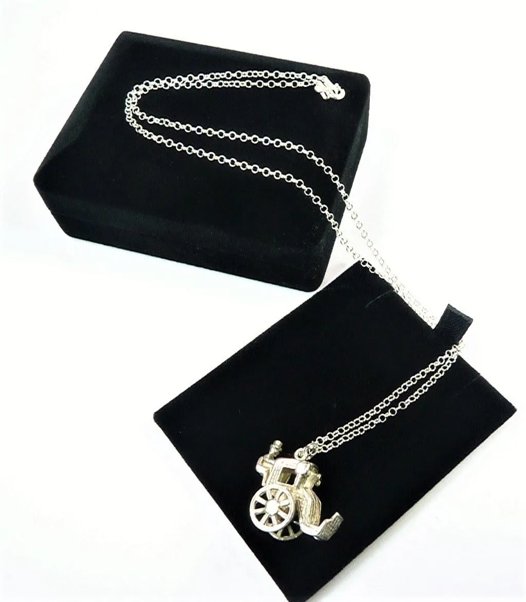 Vintage Sterling Silver Carriage Pendant Necklace 1970s Silver Coach Lucky Charm