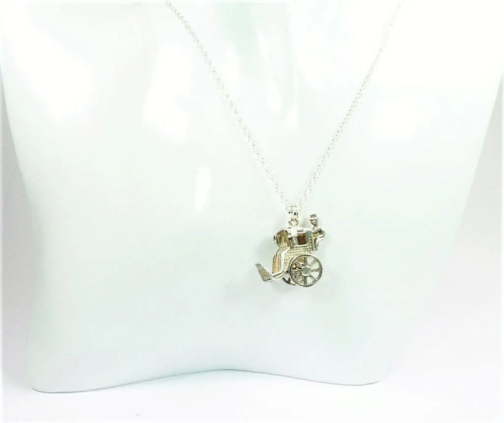Vintage Sterling Silver Carriage Pendant Necklace 1970s Silver Coach Lucky Charm