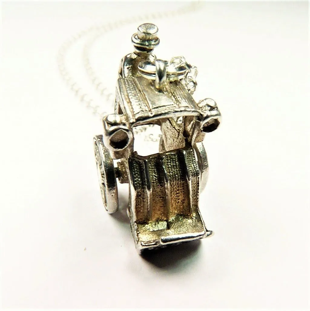 Vintage Sterling Silver Carriage Pendant Necklace 1970s Silver Coach Lucky Charm