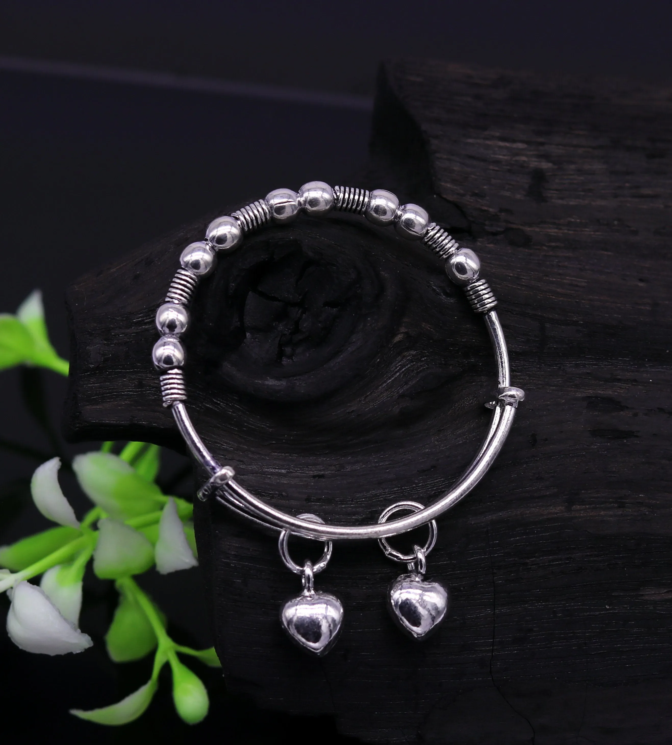 Vintage style oxidized 925 sterling silver exclusive adjustable baby bangle bracelet, charm bangle, tribal unisex kids jewelry  bbk83
