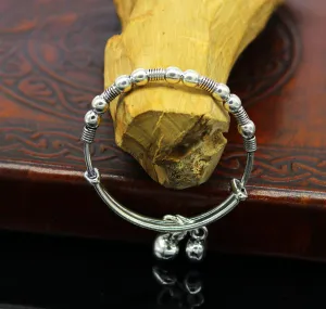 Vintage style oxidized 925 sterling silver exclusive adjustable baby bangle bracelet, charm bangle, tribal unisex kids jewelry  bbk83