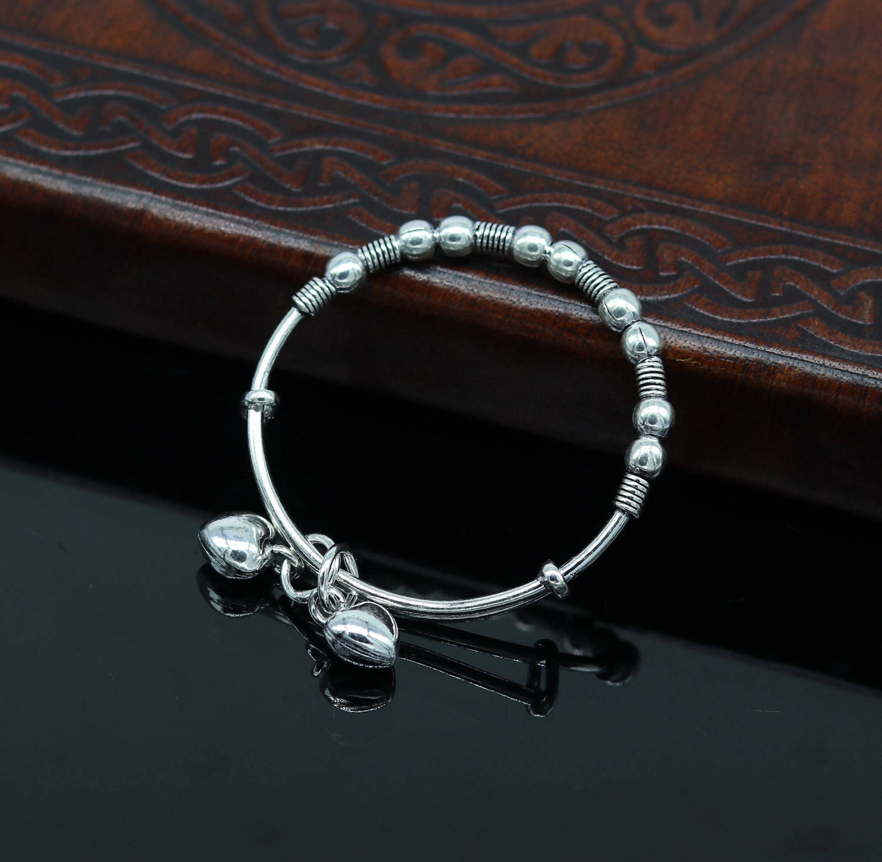 Vintage style oxidized 925 sterling silver exclusive adjustable baby bangle bracelet, charm bangle, tribal unisex kids jewelry  bbk83