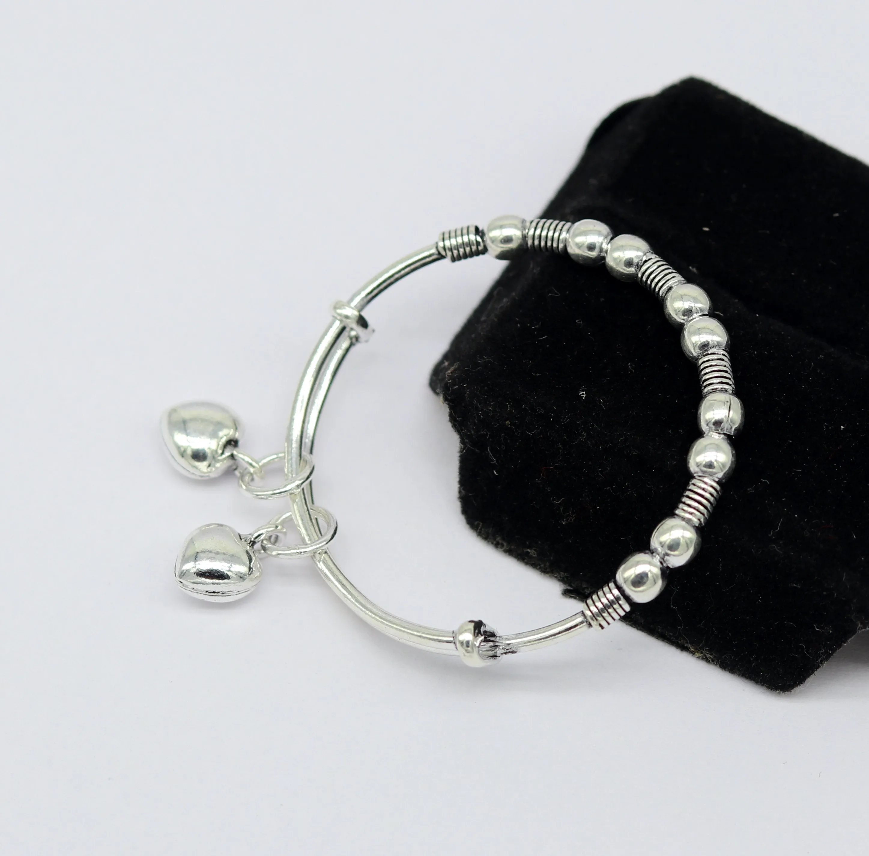 Vintage style oxidized 925 sterling silver exclusive adjustable baby bangle bracelet, charm bangle, tribal unisex kids jewelry  bbk83