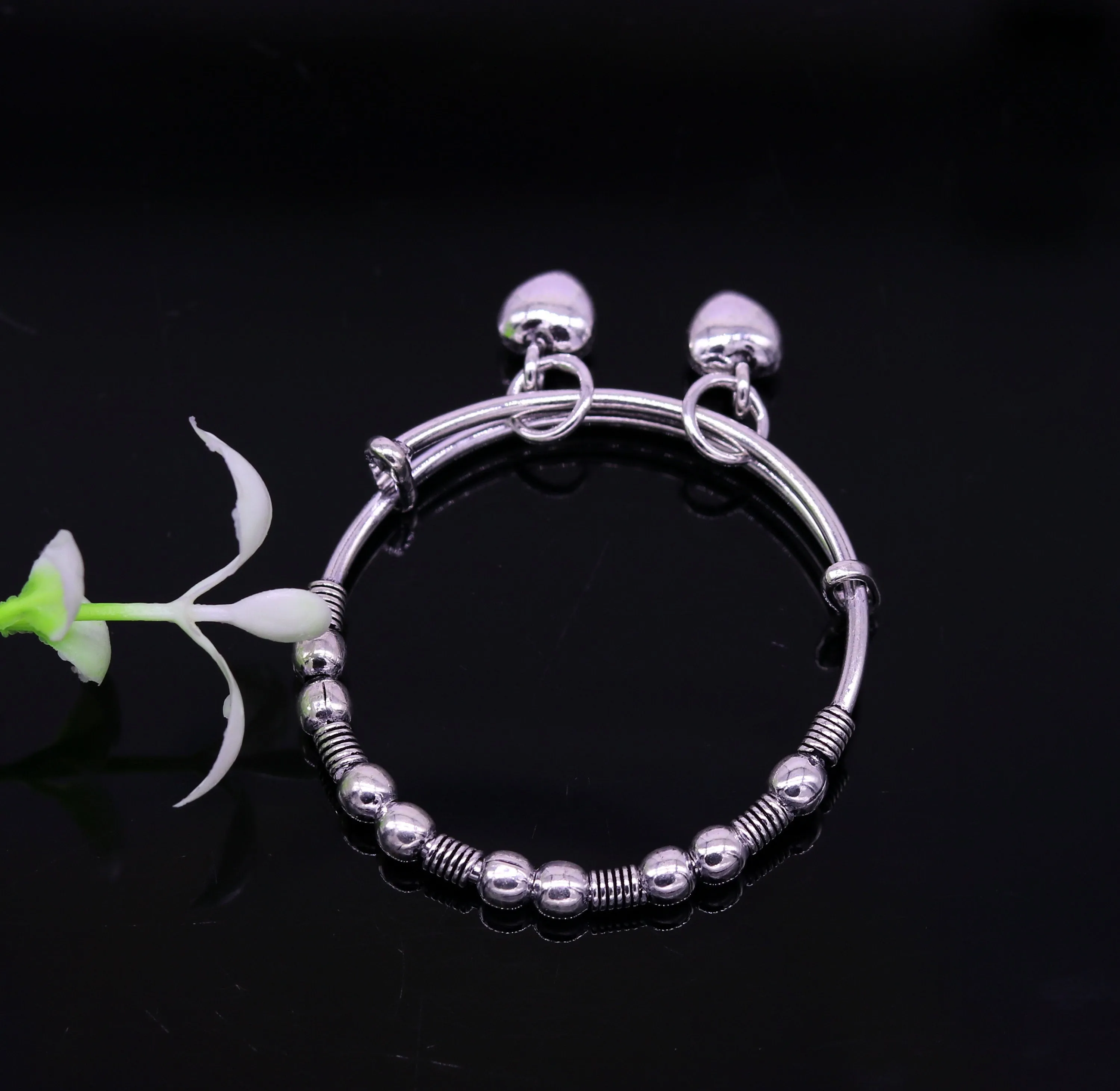 Vintage style oxidized 925 sterling silver exclusive adjustable baby bangle bracelet, charm bangle, tribal unisex kids jewelry  bbk83