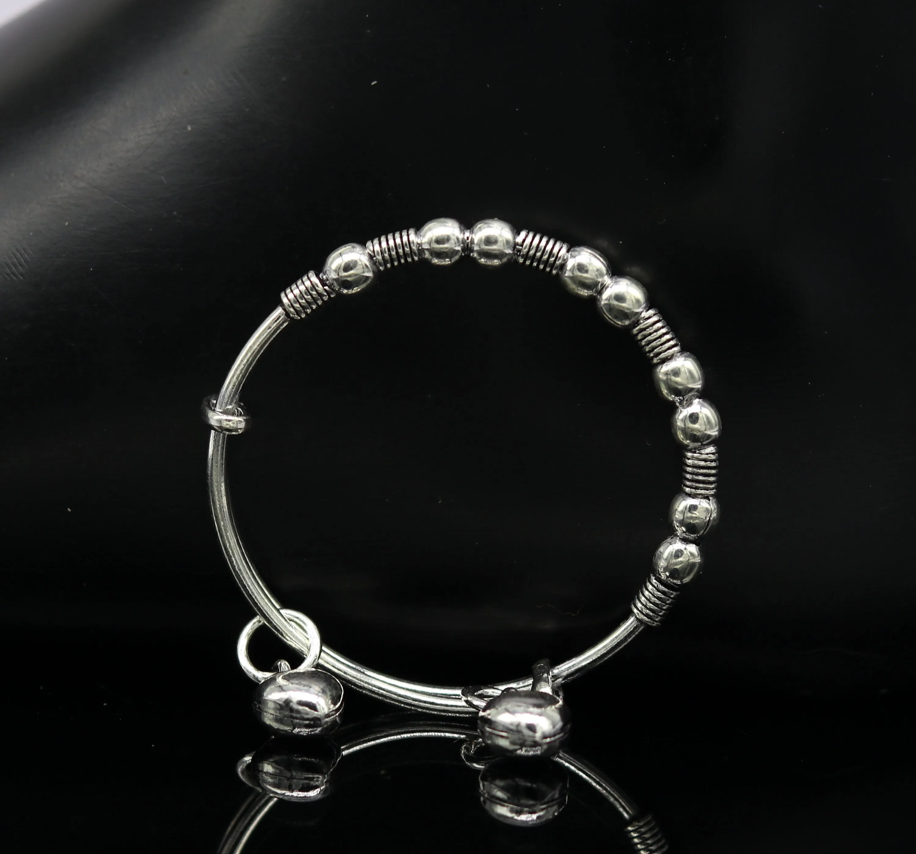 Vintage style oxidized 925 sterling silver exclusive adjustable baby bangle bracelet, charm bangle, tribal unisex kids jewelry  bbk83