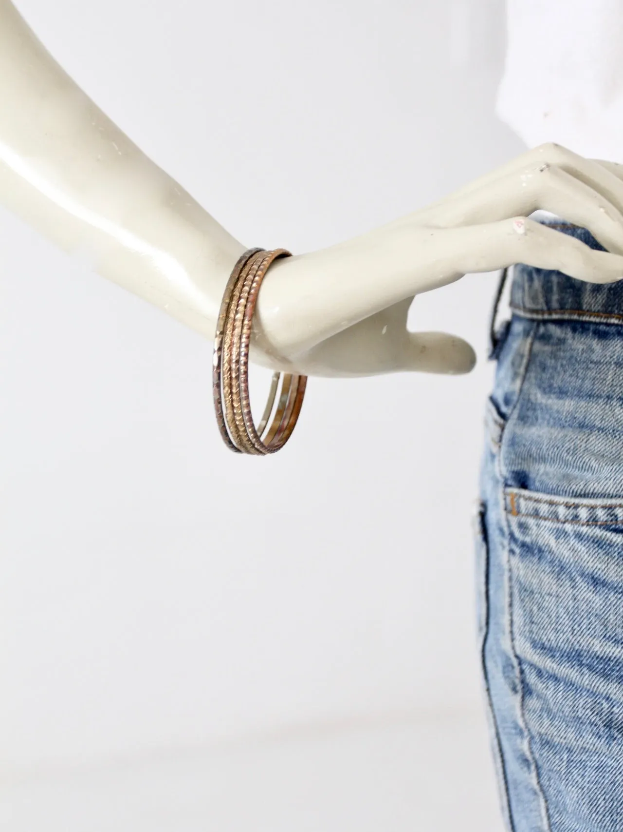 vintage thin metal stacking bangles, set of 4