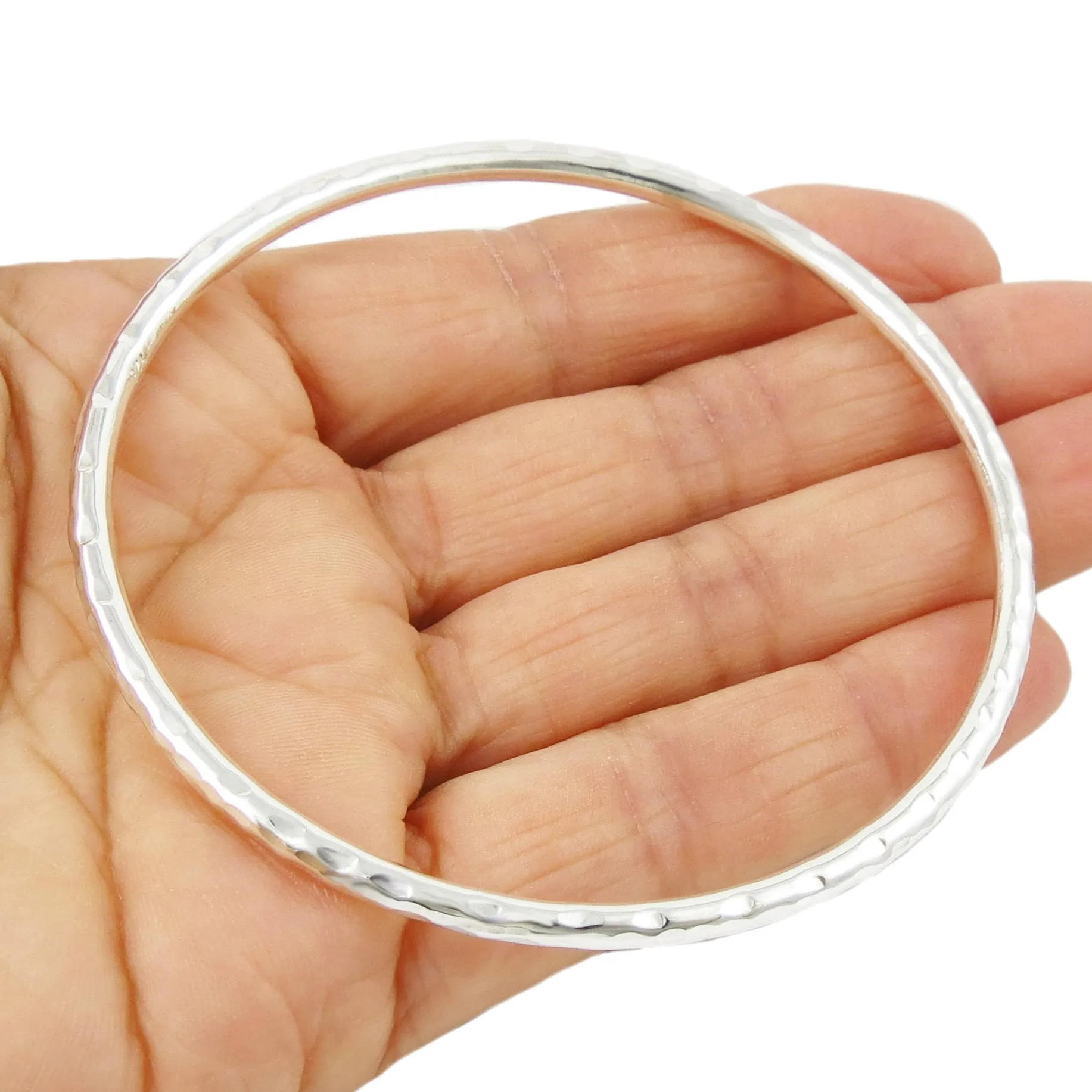 Womens Large 925 Hammered Sterling Silver Bangle