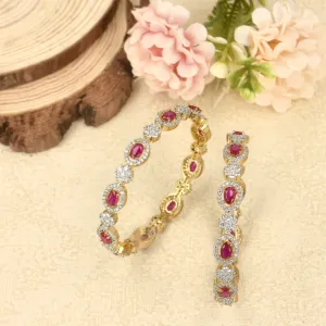 Zircon Floral Pink Stone Bangles - SIA407720